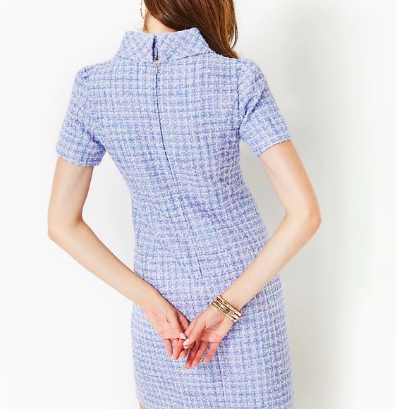 Lilly Pulitzer— TIESSA SHORT SLEEVE BOUCLE TWEED SHIFT, LARK LILAC SWIRL BOUCLE - Picture 6 of 6